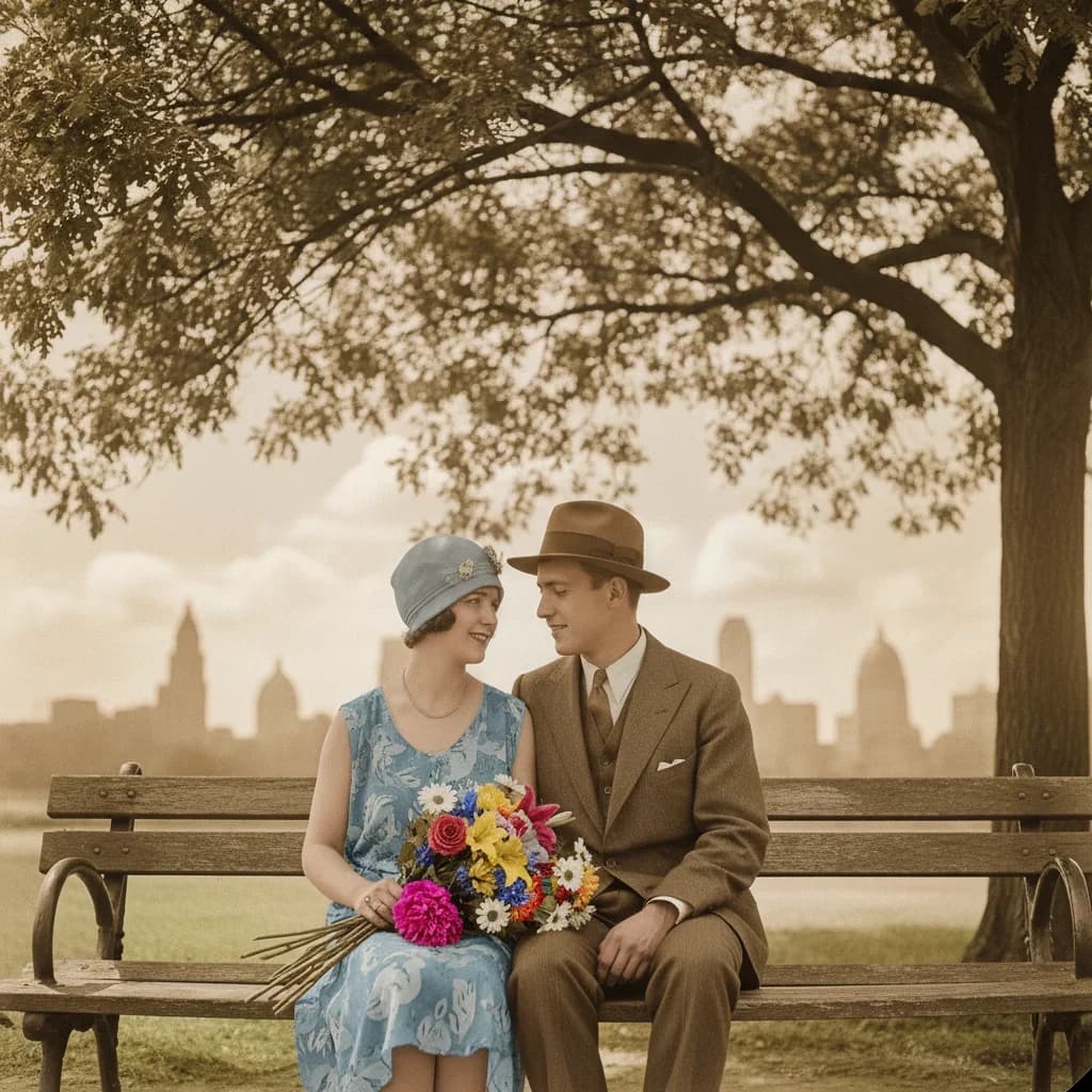 Historical street scene colorized with realistic environment colors after