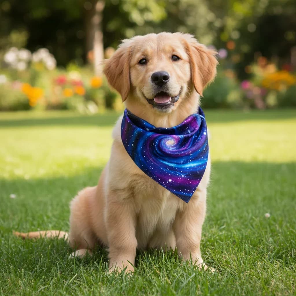 Dog modeling a seasonal sweater generated with AI after