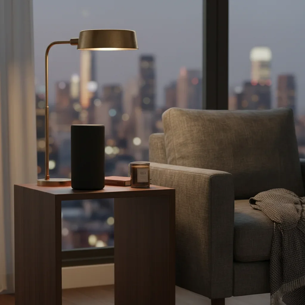 Product staged on a styled tabletop using AI