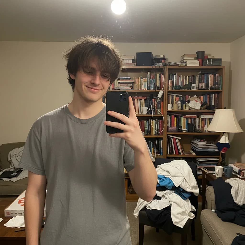 Before and after comparison of a selfie transformed into a studio-quality headshot before